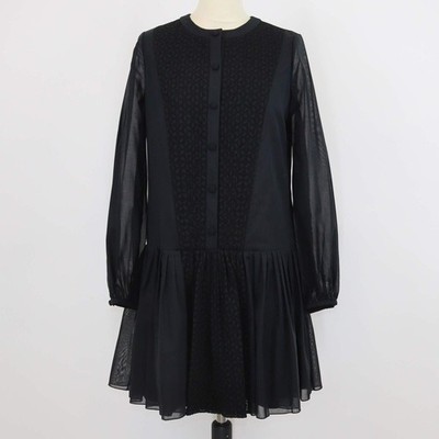 Saint Laurent Schwarzes Langarm-Minikleid aus Baumwoll- und Seidenmischung Be...