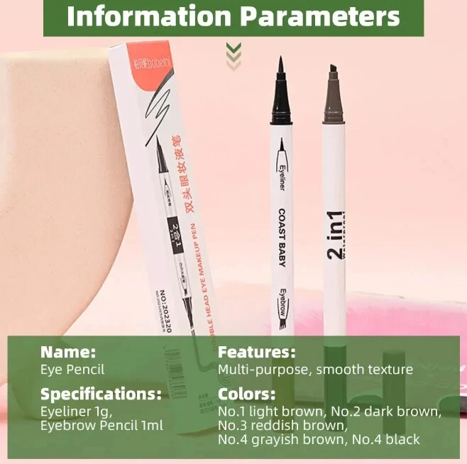 2 in1 Double Head Eye liner Brow Pencil Make up Waterproof Eyeliner Eyebrow Pen - Image 3 of 4