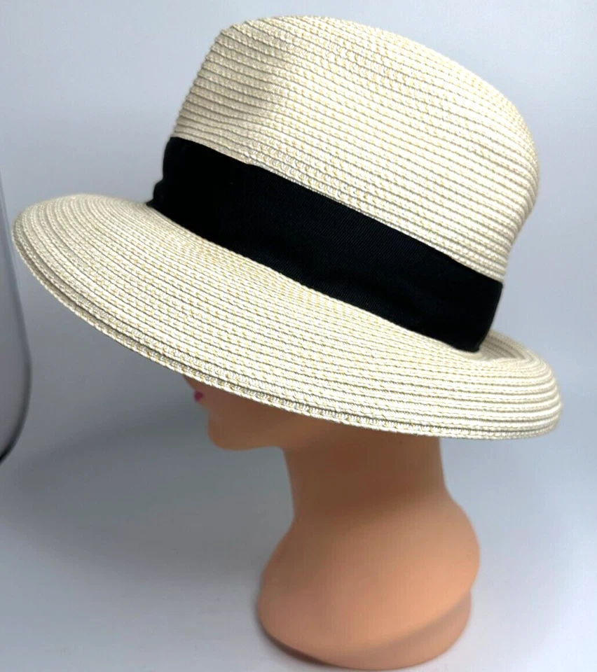 Sombrero Fedora Eric Javits Clásico Squishee Paja Embalable Crema/Negro Talla Única Foto 2 de 4
