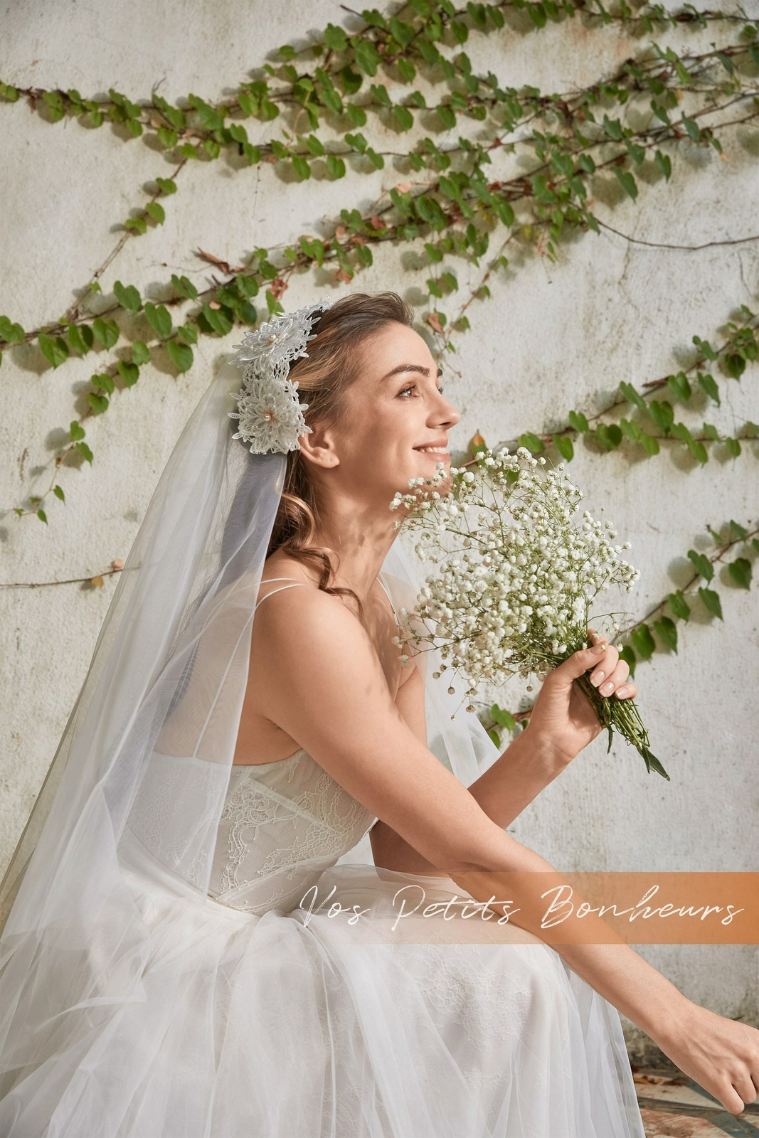 Boho Juliet Cap Bridal Veil w/ Silver Flower Two Tier Ivory  display picture 2