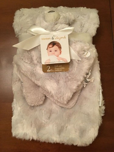 Blanket Beyond Baby Security Blanket & Bear Set Oyster Gray Faux Fur Soft Silky - Picture 3 of 6