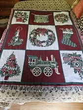  Christmas Blanket Crown Crafts Inc. Woven Fringed 