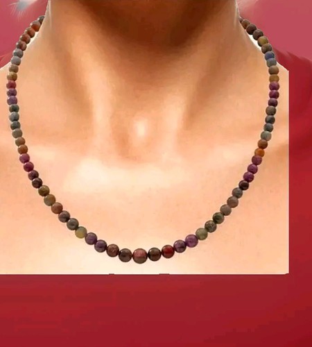 Genuine 140 Ctw Multi Colored Sapphire Bead Princess Necklace In Sterling Silver - Picture 2 of 4