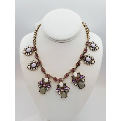 LuLu Avenue Beaded chain Bib Rhinestone necklace 16