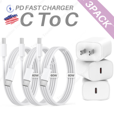 3X Fast Charger Adapter USB C-USB C Cable For iPhone 16 Plus 15 Pro Samsung Lot
