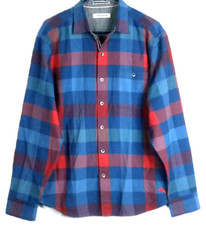 Tommy Bahama Men's Super Soft Blue Red Plaid Button-dn Long Sleeve Shirt Size M