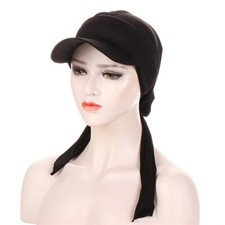 Women Turban Hijab Visor Hat Long Tail Wrap Chemo Caps Muslim Brim Scarf Islamic