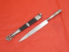FINE GAUCHO KNIFE SILVER PLATED Argentina South America Dagger  leather scabbard