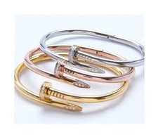 Bracciale donna ragazza chiodo rigido con strass in acciaio inox 316L