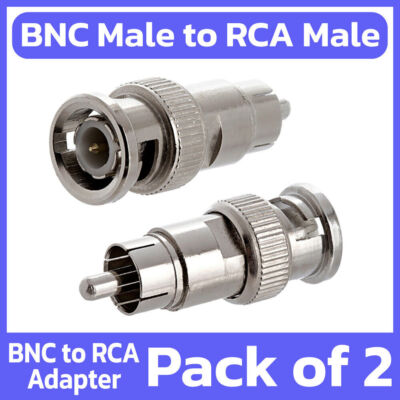 2 Pack BNC Male to RCA Male Adapter Coaxial Cable Converter CCTV Camera DVR TV