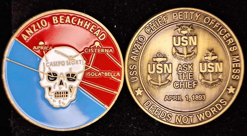 USS ANZIO CG-68 Chief Navy Challenge Coin with Skull Design