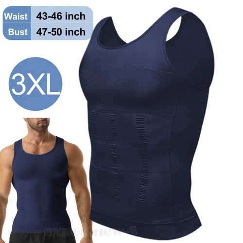 Mens Body Shaper Belly Chest Compression Slimming Shirt Tank Top Abs Girdle Vest - Picture 31 of 56