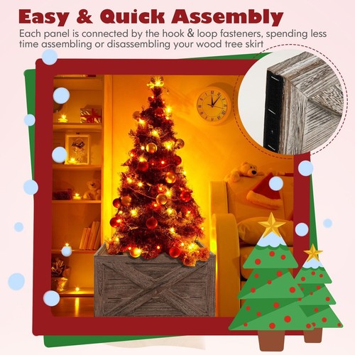 Christmas Tree Collar Box Wooden Tree Box Stand Cover W/ Hook & Loop Fastener - Picture 9 of 10