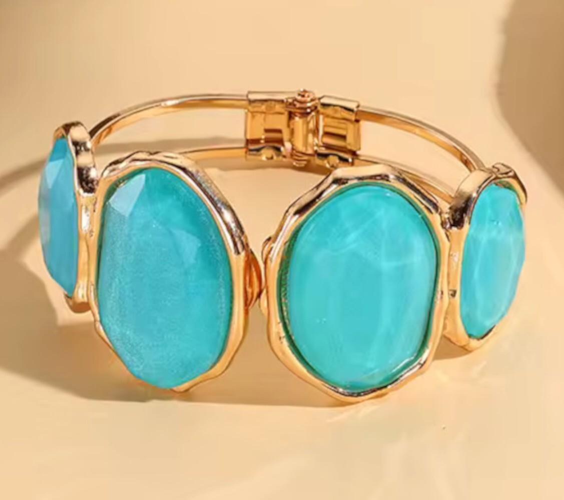 ブレスレット Blue Floral Stone Cuff Bracelet floral-turquoise-and-sterling-