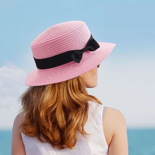 Women Floppy Sun Beach Straw Hats Wide Brim Packable Summer Cap Bowknot Decor - Picture 6 of 22