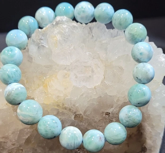 Pulsera de cristal curativo natural Larimar 9,5 mm Foto 2 de 4