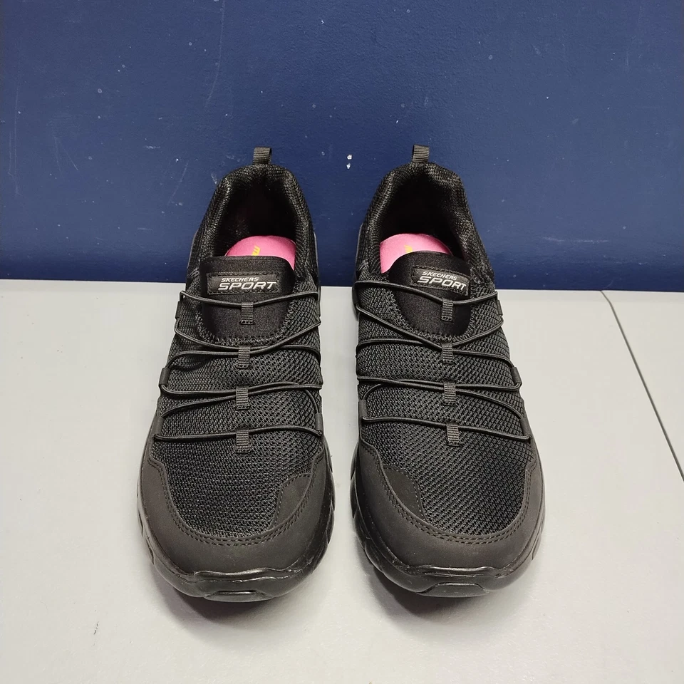 Zapatillas deportivas SKECHERS Loving Life para mujer EE. UU. 11 negras con cordones elásticos de espuma viscoelástica Foto 3 de 4