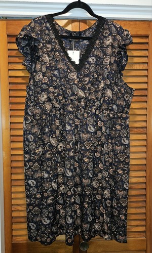 NWT 22-24/3X BloomChic Ruffle Cap Sleeve Paisley V-Neck Crochet Trim Pocket Dres - Picture 2 of 10
