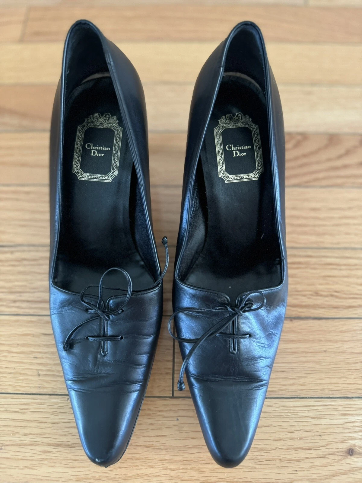 Escarpins vintage CHRISTIAN DIOR talons dentelle noire cuir 40 9 9,5