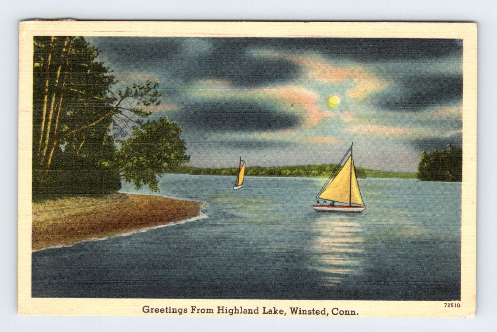 Sailboats Highland Lake Winsted Connecticut Vintage Linen Postcard SAL1