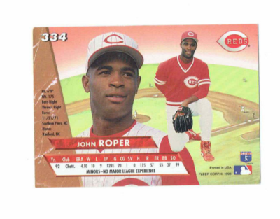 John Roper Cincinnati Reds Pitcher #334 Fleer 1993 #Baseball Card