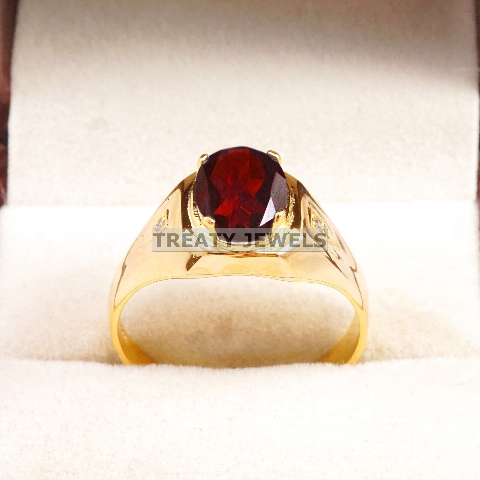 Garnet Oval Cut With 925 Sterling Silver Gold Plated Ring For Men's #B98 *