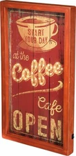 LED Wood Box Light Up Sign "START YOUR DAY at the coffee Café OPEN" 