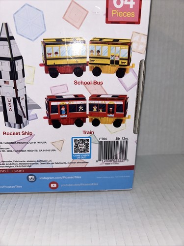 PicassoTiles PT64 School Bus Rocket Train Transportation Set 64 Piece - Picture 6 of 7