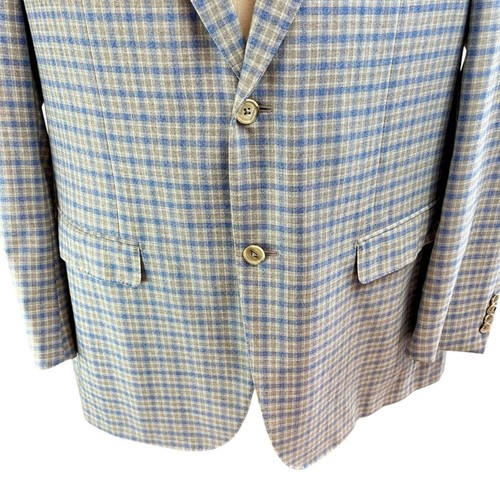 RAVAZZOLO Blue Gray Check Plaid Blazer Sports Jacket Coat Sz US 46 EU 56 Italy - Picture 6 of 16