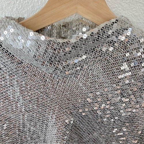 Diane Von Furstenberg Silver Sequin Mako Top Mock Neck Size 2 Silk Holiday Disco - Picture 8 of 16