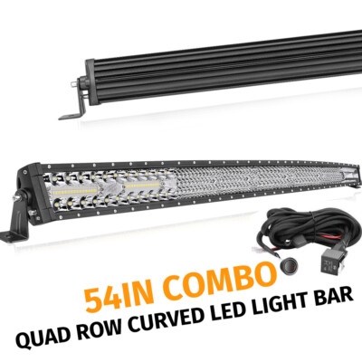 54''Inch 1188W Quad Row Curved LED Light Bar Spot Flood Combo Offroad FOG +Wiring