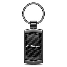 Dodge Charger Classic Real 3K Carbon Fiber Black Metal Case Key Chain