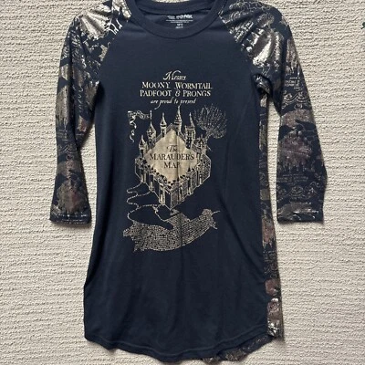 Harry Potter Pajama Gown Child Sz 10-12 Black Long Sleeve Sleepwear Gothic Witch - Image 1 of 4