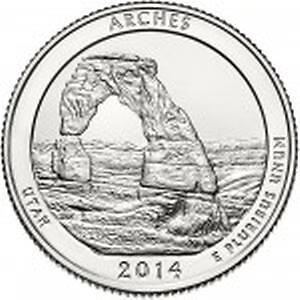 United States | 1/4 Dollar Coin | George Washington | Delicate Arch | 2014 - Picture 1 of 2