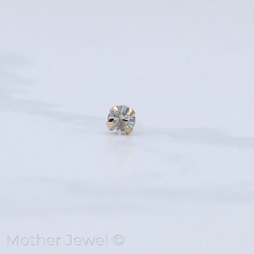 REAL SOLID 9CT YELLOW GOLD SIMULATED DIAMOND NOSE PIERCING BONE STUD EARRING - Изображение 4 из 4