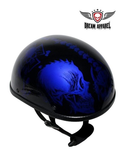 2 ITEM Shiny Blue Novelty Helmet With Horned Skeletons - Picture 4 of 7