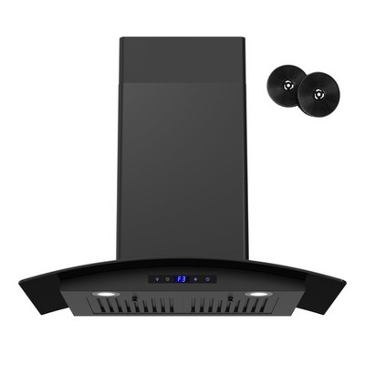 Range Hood 30 inch 600 CFM Wall Mount LED Convertible Black Stainless FIREGAS