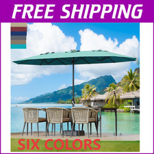 15ft Patio Umbrella W/Base Double-Sided Large Market Umbrella Lawn Pool Backyard