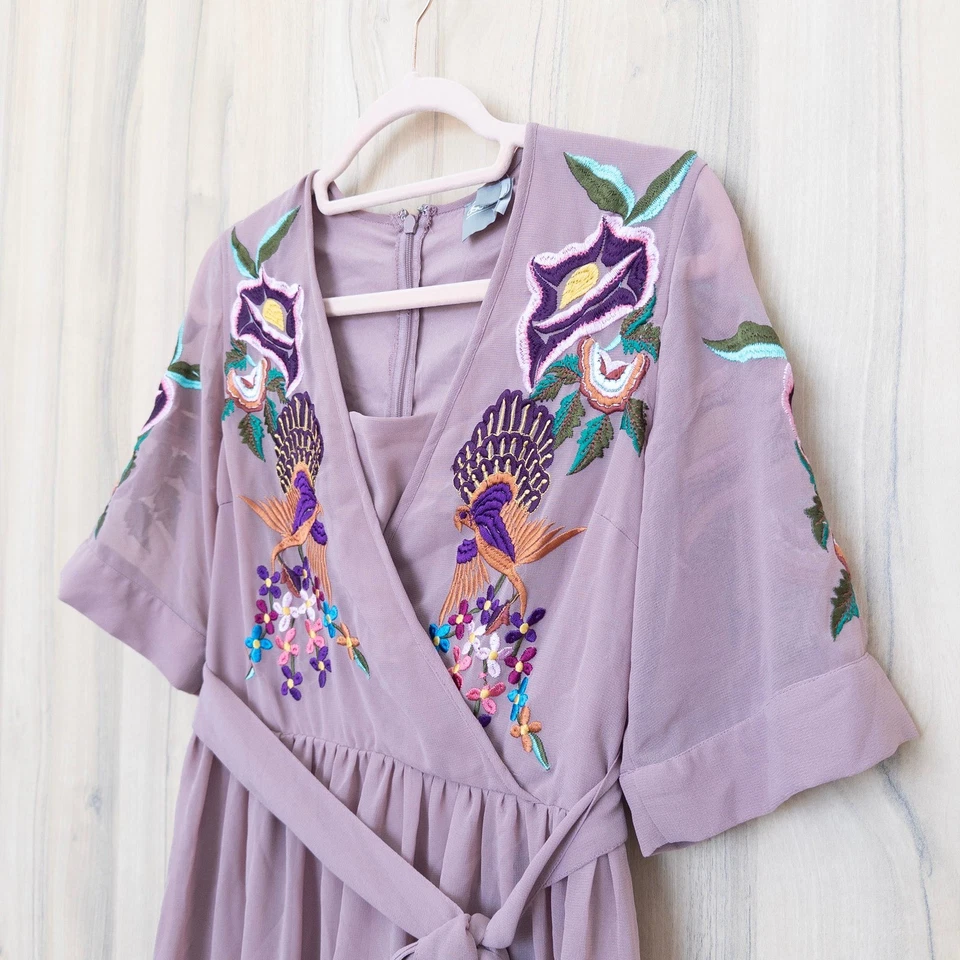 ASOS Womens Embroidered Maxi Dress Size 4 Pink Boho Romantic Cottage Soft Girl - Image 3 of 4