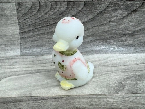 FENTON HANDPAINTED MILK GLASS DUCK FIGURINE / FIGURE - SIGNED TJ MENDENHALL
