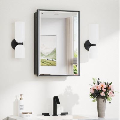 16x24 Recessed Medicine Cabinet with Mirror Surface Mounted, Metal Beveled Mi...