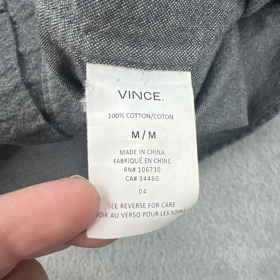 Vince Shirt Mens Medium Gray Lightweight Long Sleeve Button Up Designer Preppy - Image 4 of 4