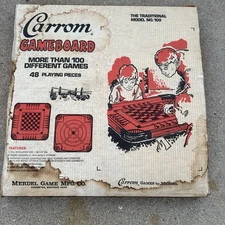 Vintage Merdel Game Mfg. Co. Carrom Gameboard W/ Original Box With Pieces Party