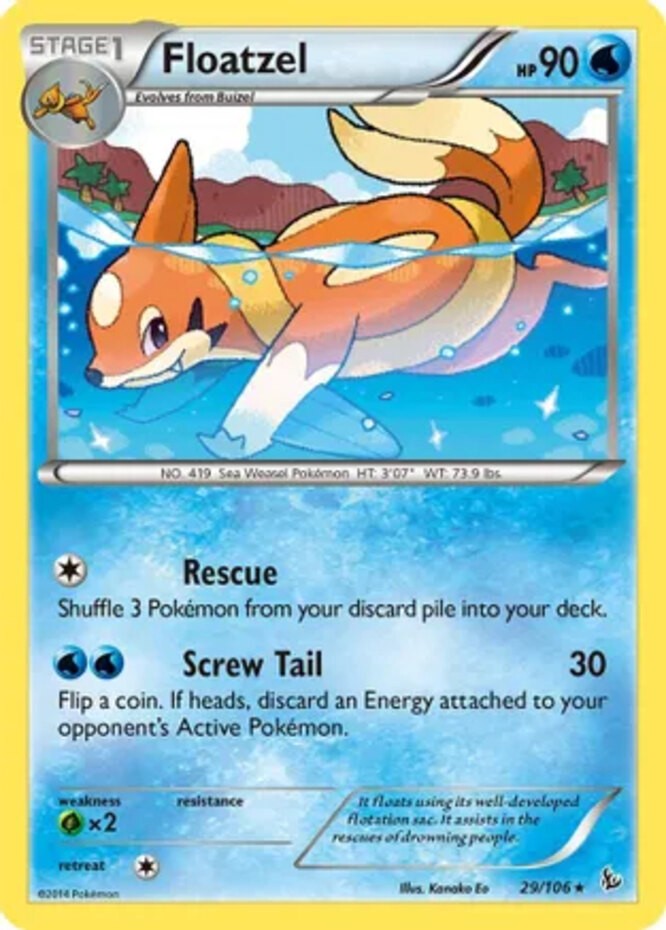Floatzel - 29/106 - Rare - Reverse Holo LP, English Pokemon FlashFire