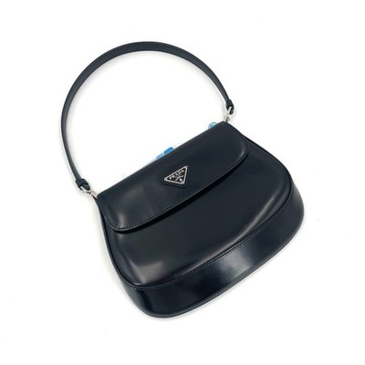 Prada Cleo Black Silver Leather Underarm Shoulder Bag