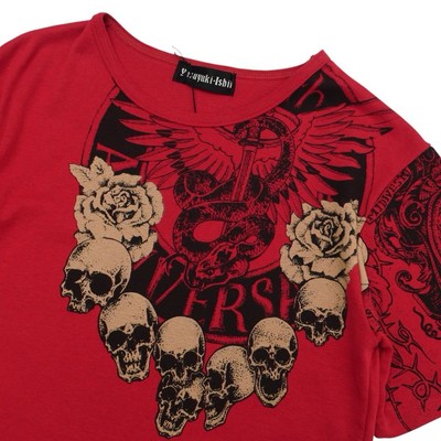 00s Yasyuki Ishii タトゥープリント 七分袖カットソー S Yasuyuki Ishii Tattoo 10th Anniversary T-shirt Red Brand New
