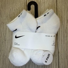 Nike No-Show Socks Youth 10C-3Y 5-7 White Cushioned 6 Pair Pack Swoosh
