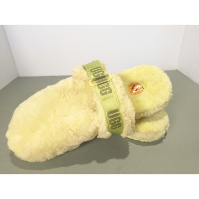 UGG Fluff Yeah Slide Slippers Lime Green Shearling Strap Mens Size 11