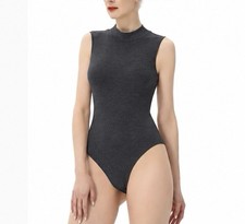 A New Day Women  s Gray Seamless Sleeveless Mock Neck Bodysuit Size Small