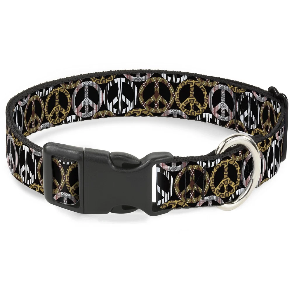Plastic Clip Collar Peace Black/Animal Prints NARROW-Medium 8.5-12"